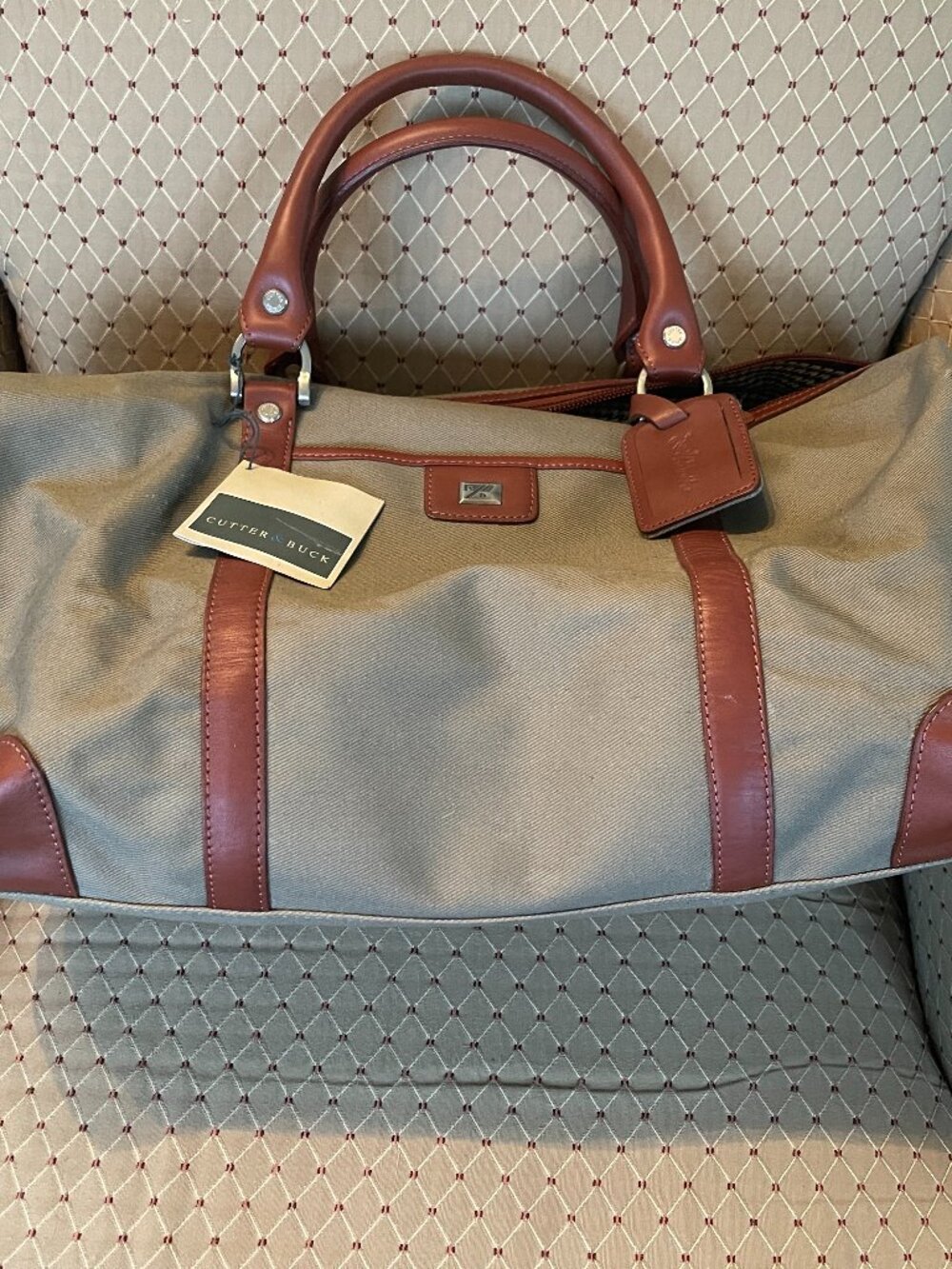 NWT Cutter & Buck Canvas & Leather Weekender Duffel Travel Bag - Tan/Brown